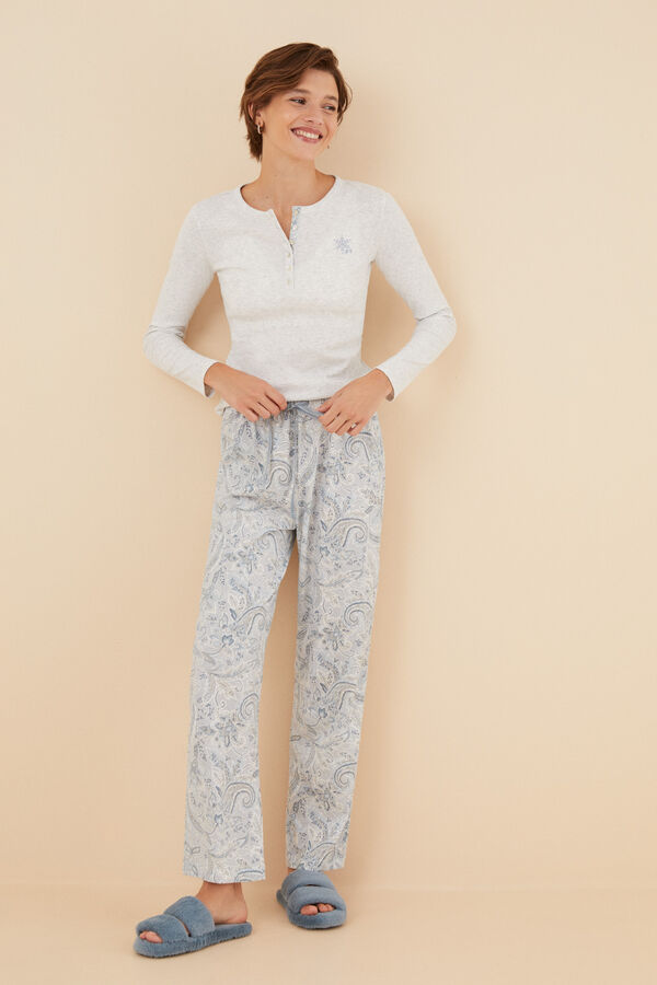 Womensecret Pijama larga canalé y algodón Paisley gris