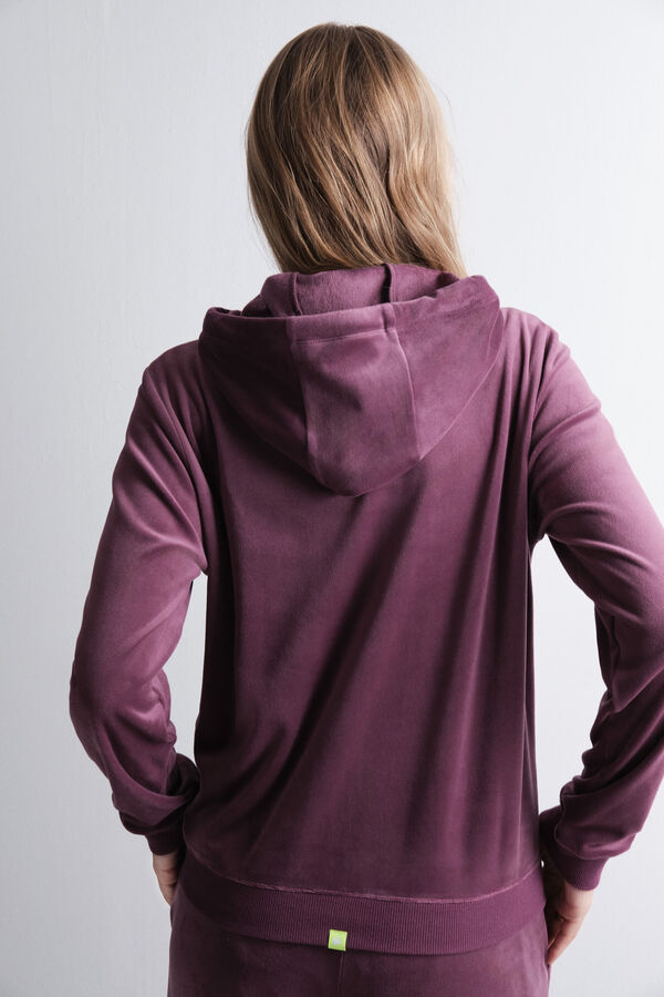 Womensecret Chamarra de terciopelo color vino con cierre púrpura