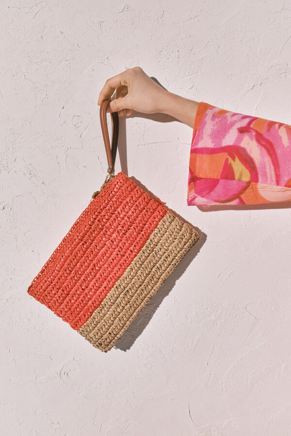 Women'secret Neceser mediano de rafia bicolor coral