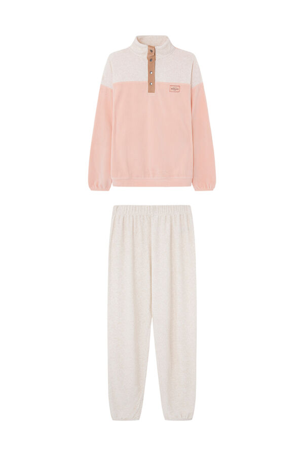 Womensecret Pijama larga de borreguito y suave tela polar naranja