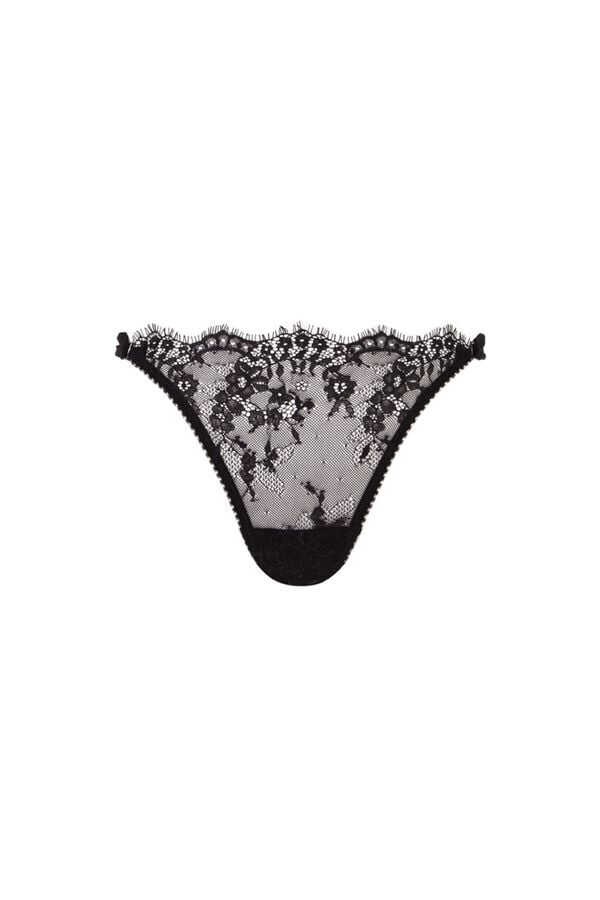 Women'secret Tanga de encaje negro negro