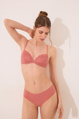 Womensecret Panty brasileña ancha en microfibra y encaje rosa rosa