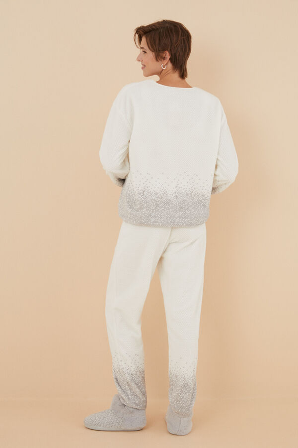 Womensecret Pijama larga polar mousse estampado tricot marfil