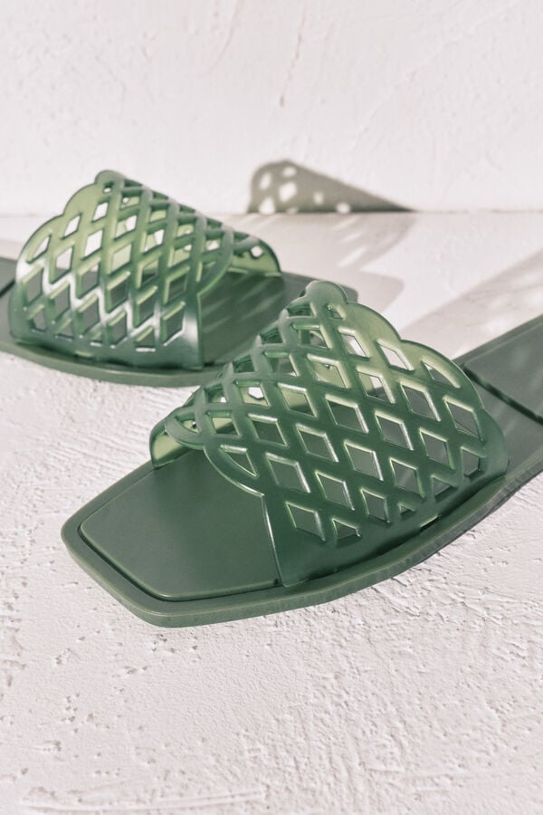 Women'secret Sandalias planas jelly verde kaki