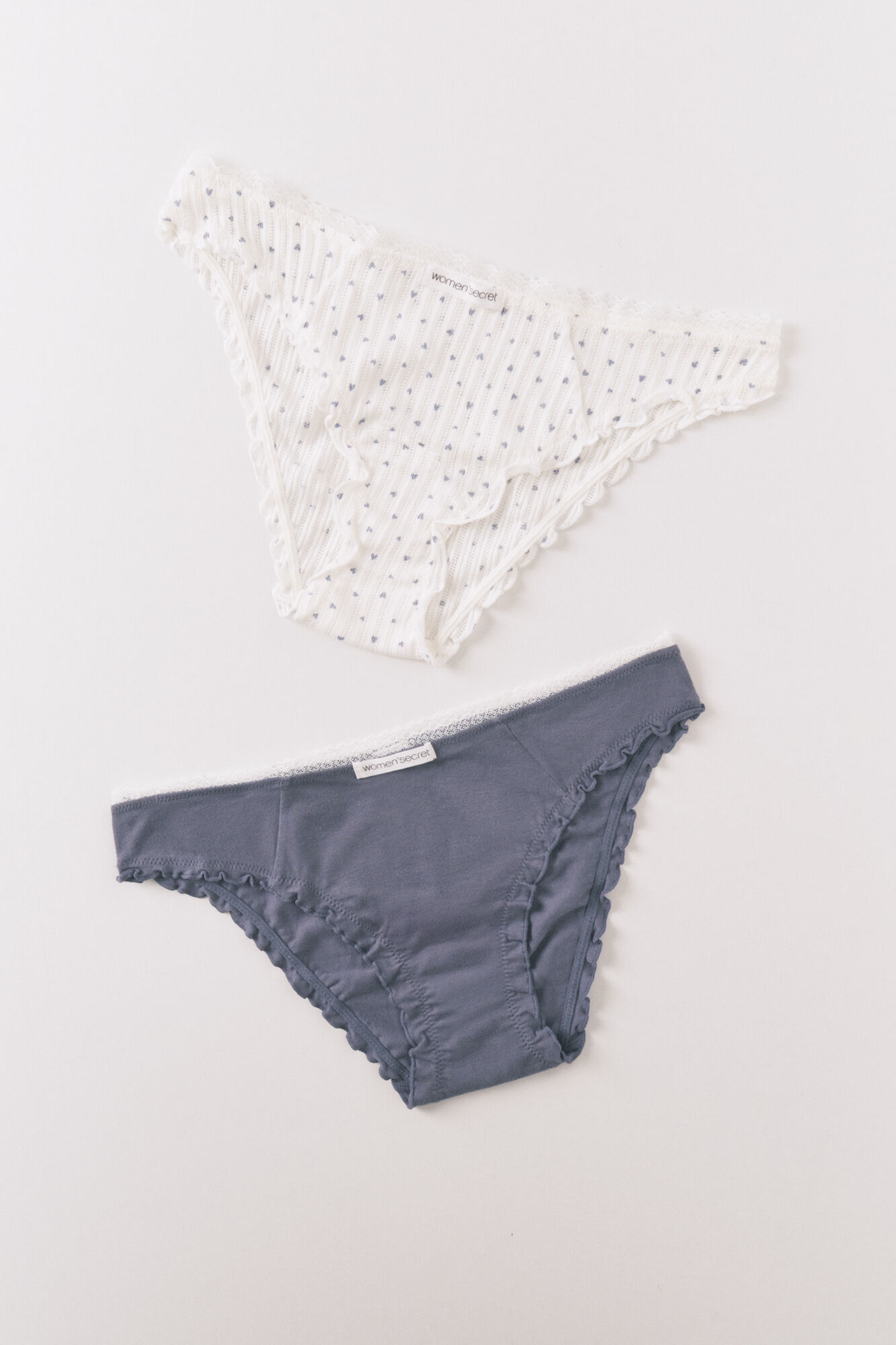 Women'secret Pack de 2 panties cl&aacute;sicas de algod&oacute;n azul y estampado blanco