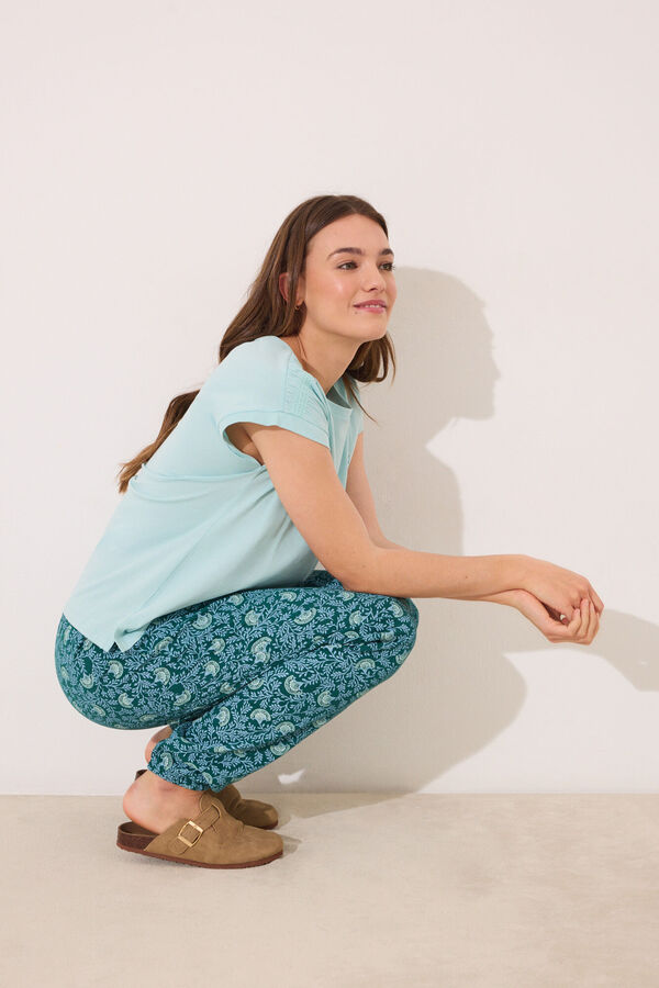 Womensecret Pijama de flores verdes 100% algodón verde