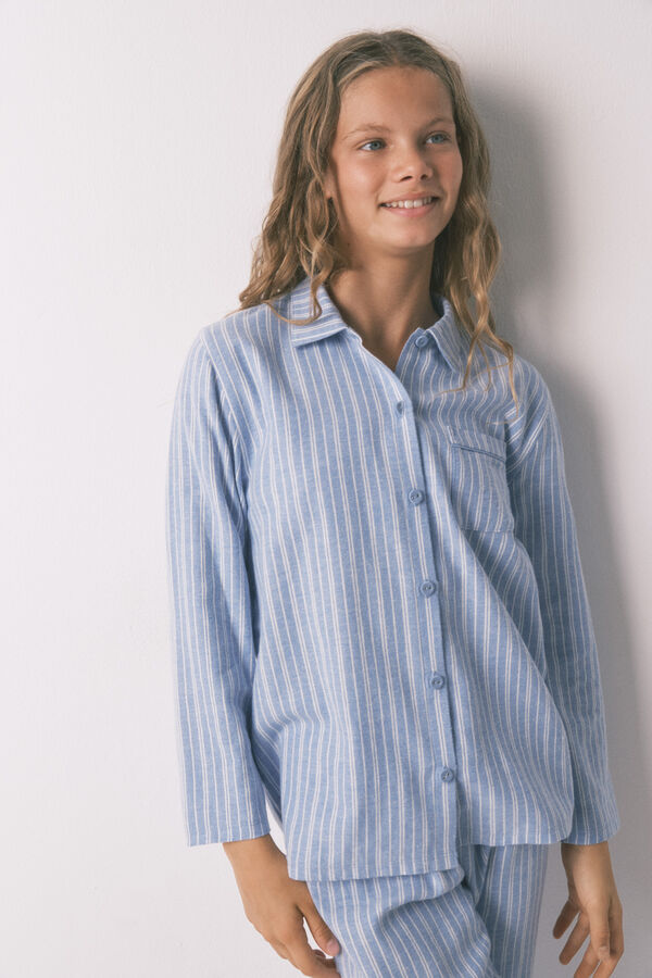 Women'secret Camisa infantil de rayas , 100 % algodón azul