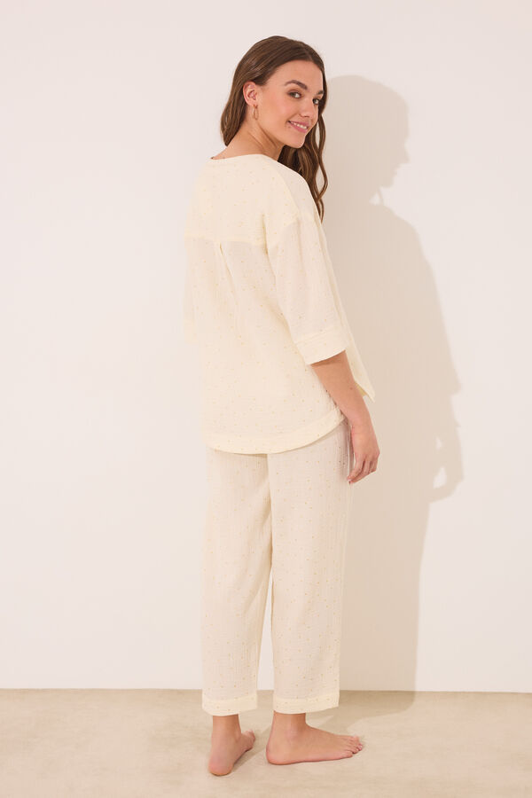 Womensecret Pijama camisera de muselina 100% algodón blanco marfil