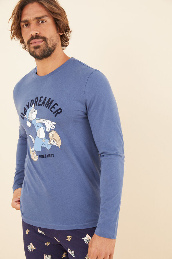 Womensecret Pijama larga hombre 100% algodón Tom y Jerry azul