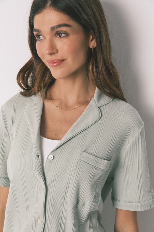 Women'secret Pijama camisera acanalada de algod&oacute;n verde verde