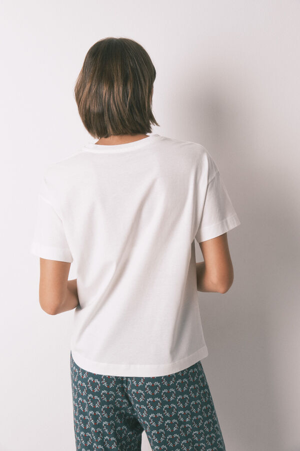 Women'secret Playera de manga corta blanca 100% algod&oacute;n marfil