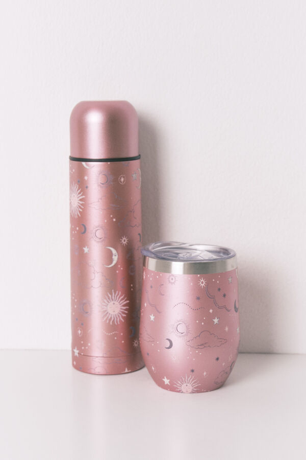 Women'secret Botella térmica de metal rosa con estampado astral rosa