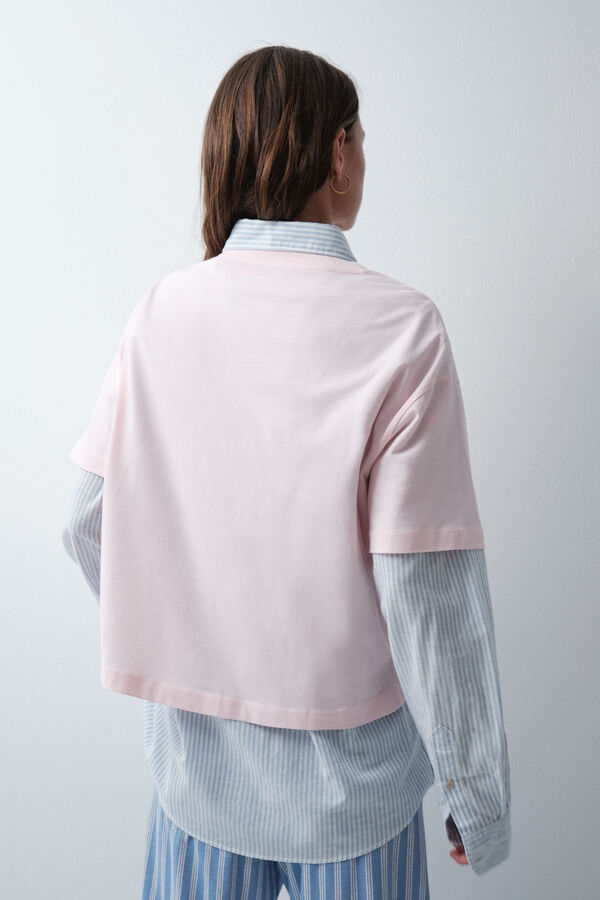 Women'secret Playera de algod&oacute;n con estampado rosa rosa