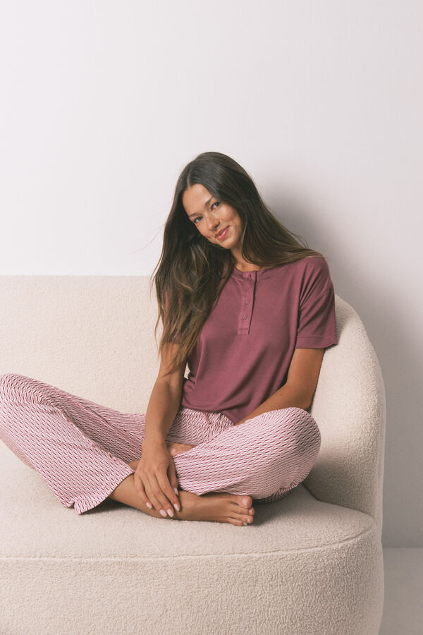 Women'secret Playera holgado de manga corta p&uacute;rpura