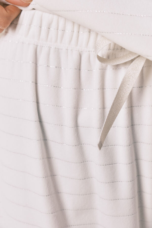 Women'secret Pijama larga polar estampado rayas lurex marfil