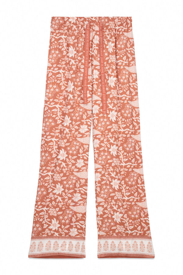 Womensecret Pantalón largo de viscosa con estampado floral naranja naranja