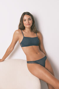 Women'secret Tanga de cintura de encaje verde