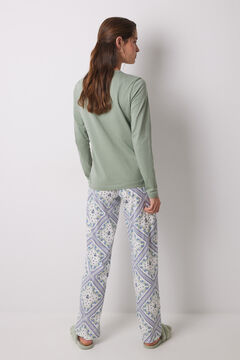 Womensecret Pijama larga 100% algodón estampado pañuelo kaki