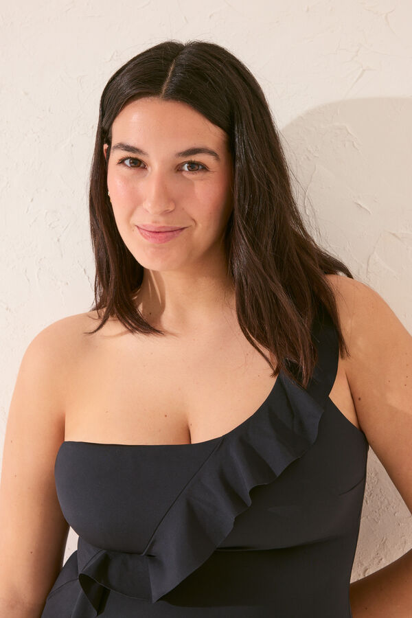 Womensecret Traje de baño shapewear asimétrico volantes negro  negro