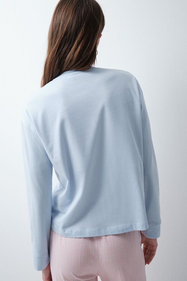 Women'secret Playera de algod&oacute;n con bolsillo azul azul