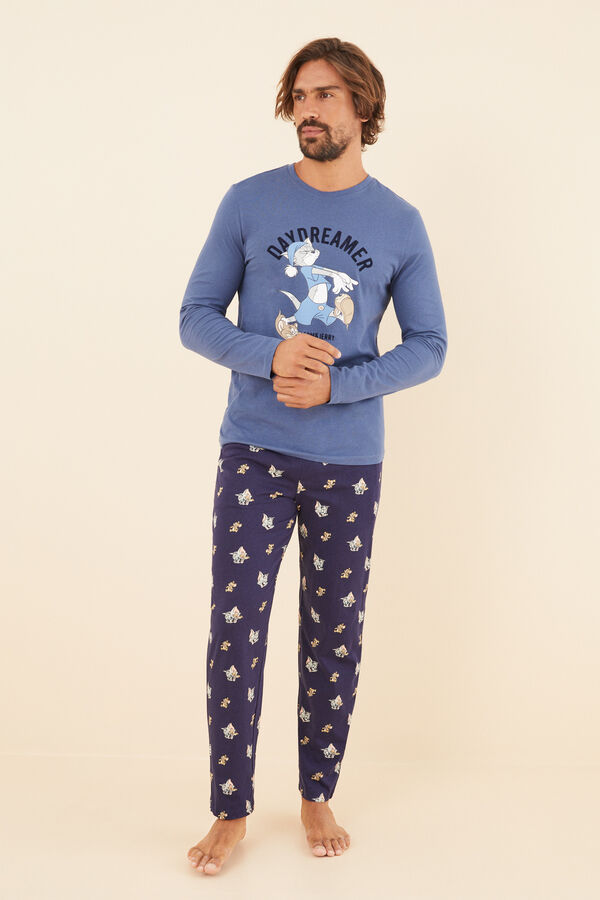 Womensecret Pijama larga hombre 100% algodón Tom y Jerry azul