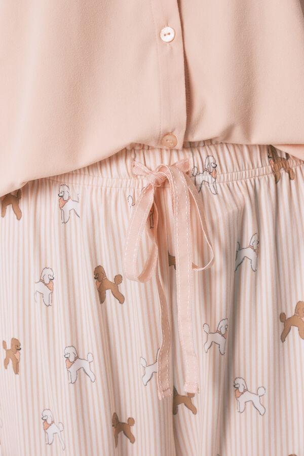 Women'secret Pijama larga de tejido suave estampado de perritos rosa naranja