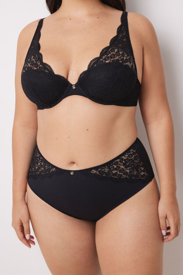 Womensecret Panty alto microfibra y encaje negro negro