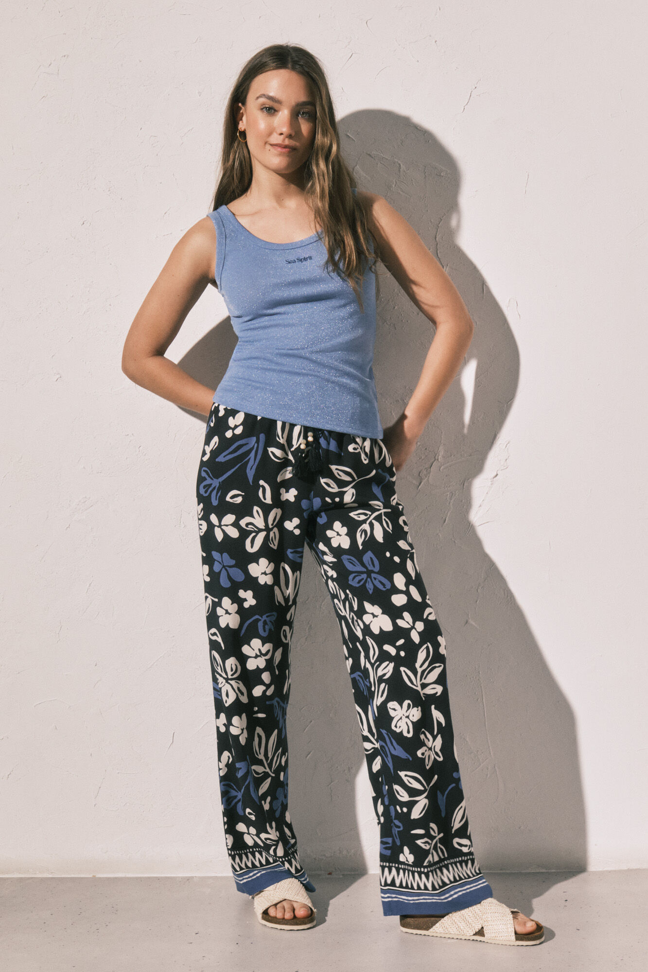 Women'secret Playera de tirantes acanalada de l&uacute;rex azul
