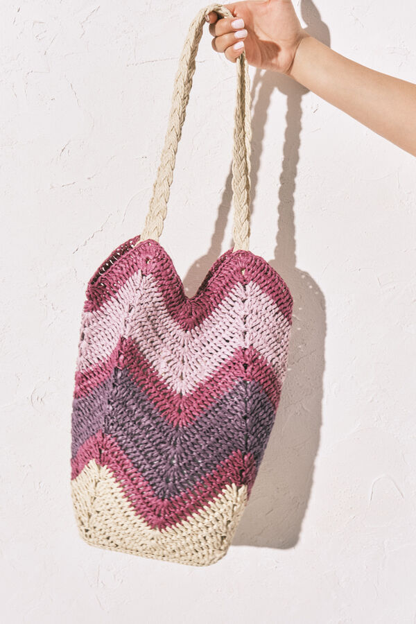 Women'secret Bolsa de hombro de rafia multicolor estampado