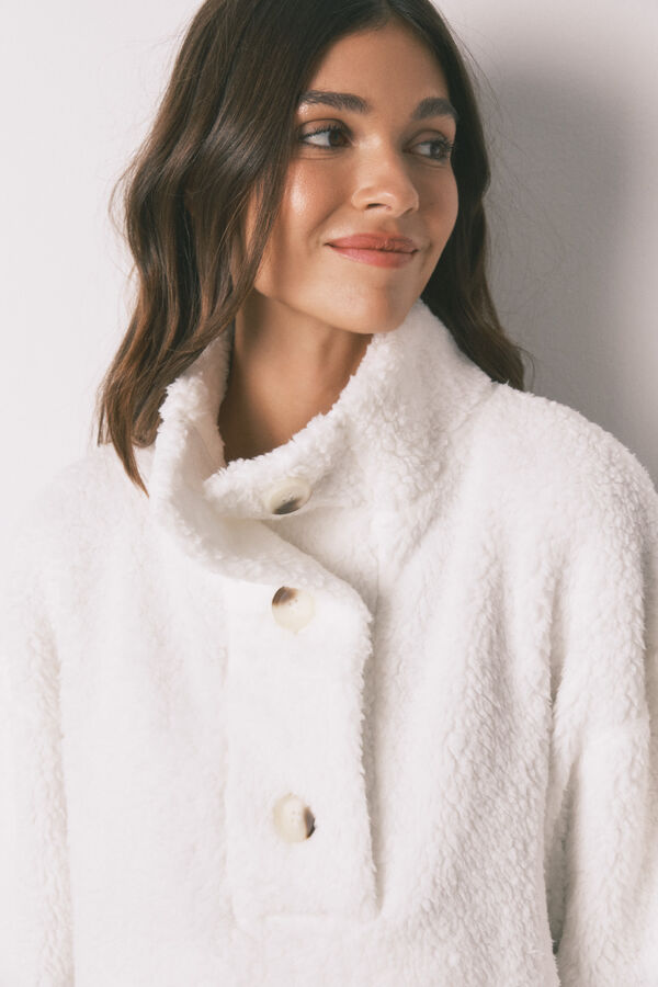 Women'secret Bata de cuello alto borrego blanco