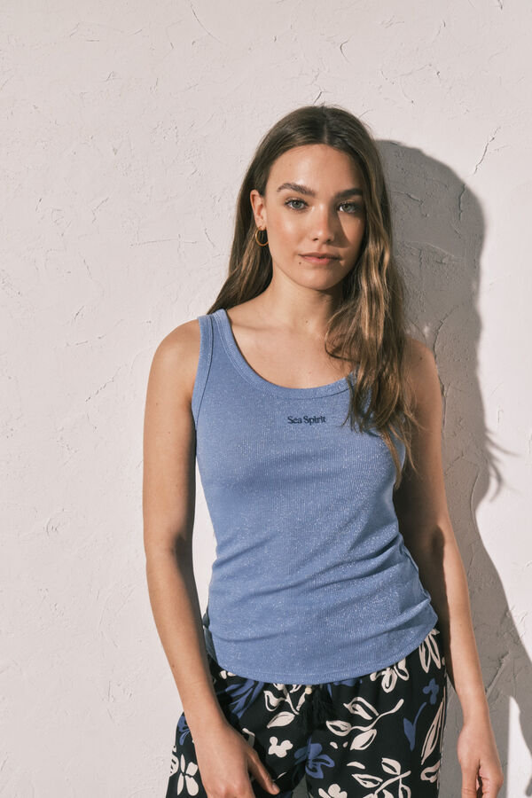 Women'secret Playera de tirantes acanalada de l&uacute;rex azul azul