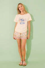 Womensecret Pijama corta de algodón de Lilo & Stitch marfil