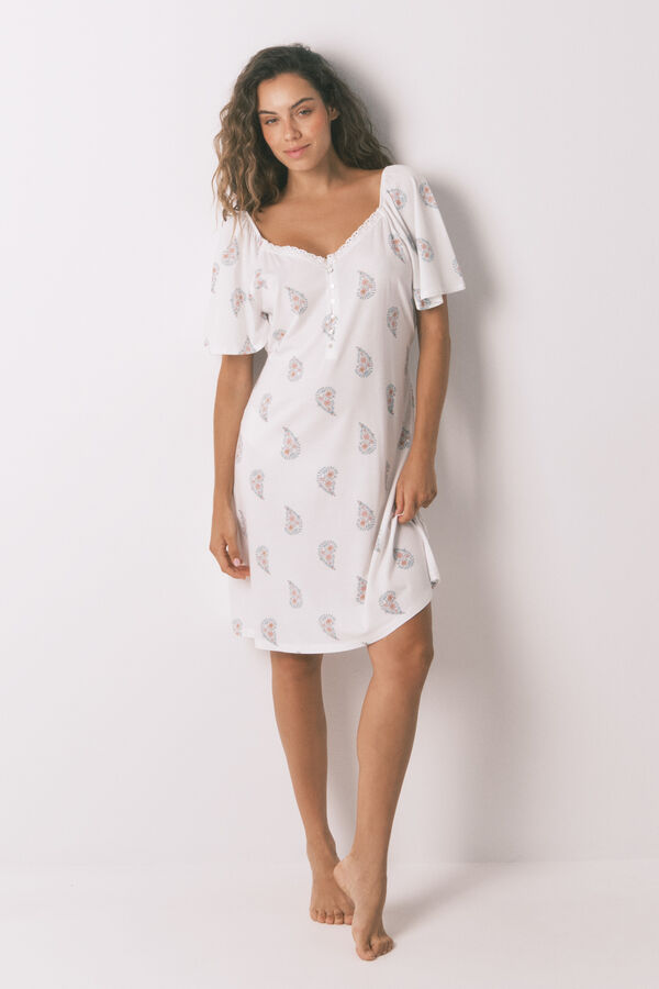 Womensecret Camisón premamá midi de algodón con estampado floral color marfil marfil