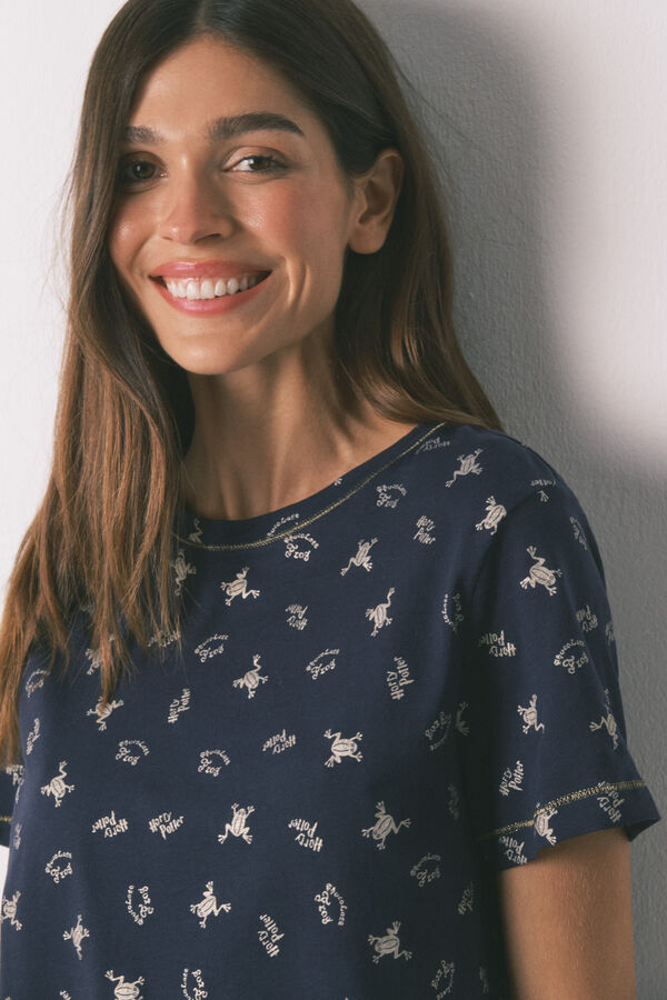 Women'secret Pijama larga 100% algodón azul estampado ranitas azul