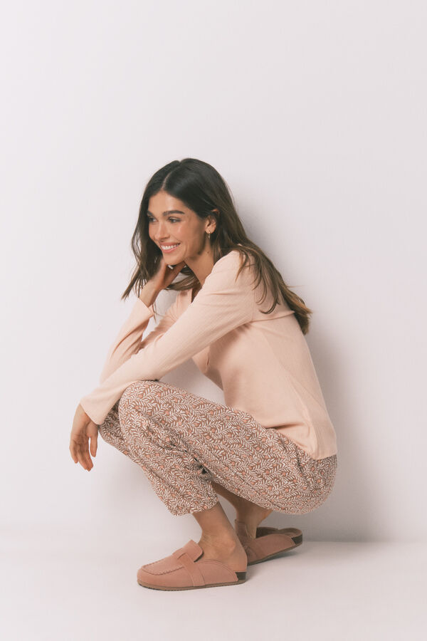 Women'secret Pijama larga estampado de flores de algod&oacute;n rosa naranja