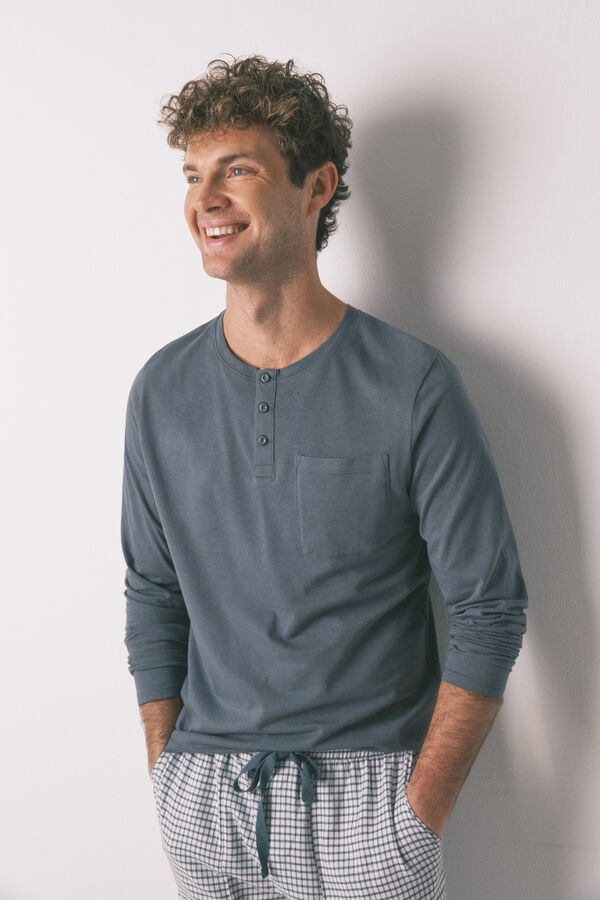 Women'secret Pijama larga de hombre, 100% algod&oacute;n, cuadros verdes verde