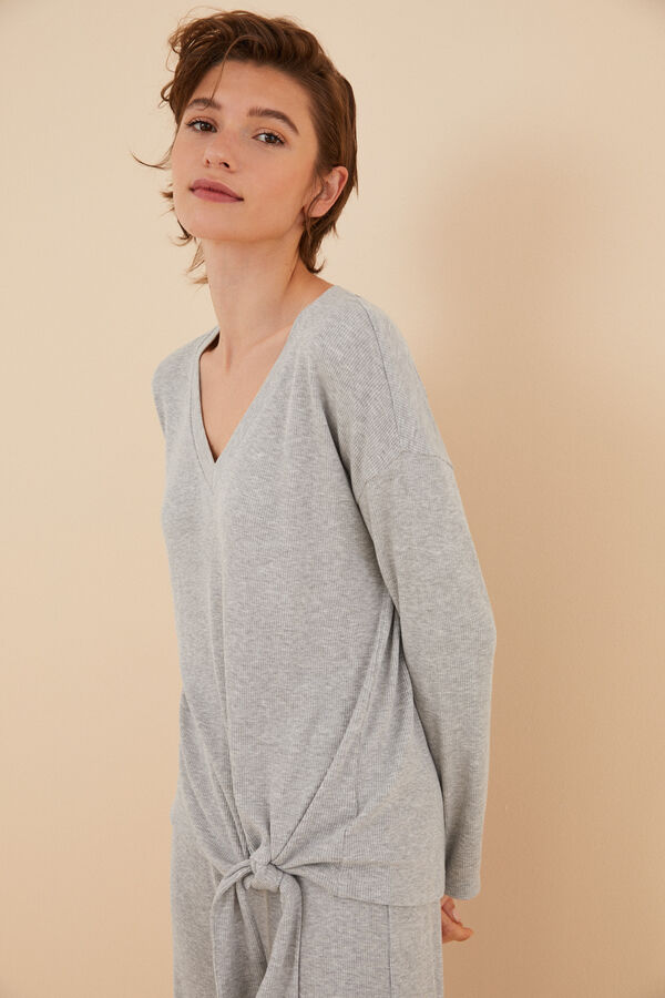 Womensecret Conjunto canalé gris gris