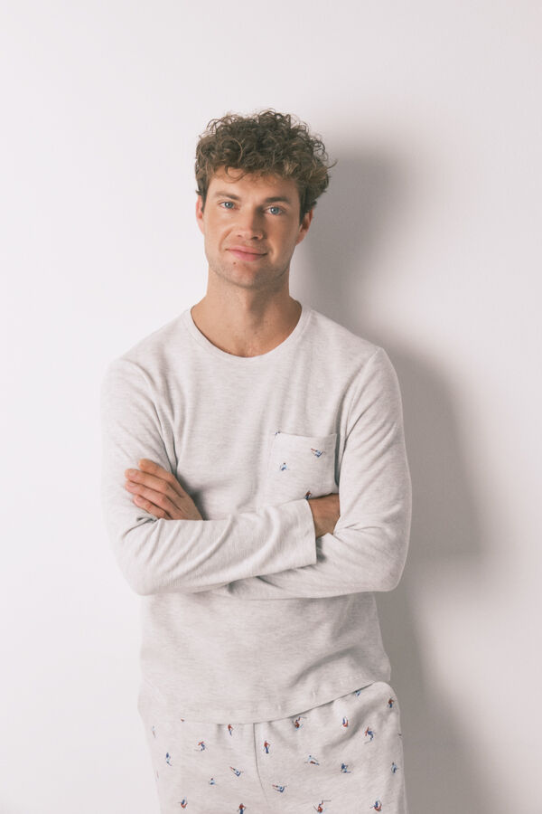 Women'secret Pijama larga de hombre 100% algod&oacute;n gris esqu&iacute; gris