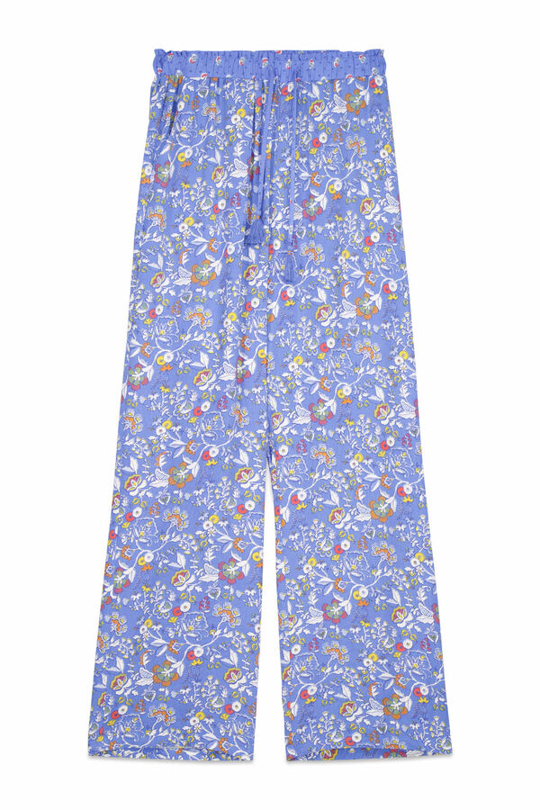 Women'secret Pantalón largo de viscosa con estampado floral azul estampado