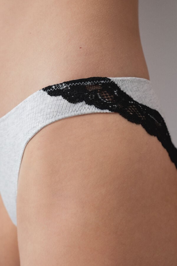 Women'secret Panty cl&aacute;sica de algod&oacute;n acanalado gris gris