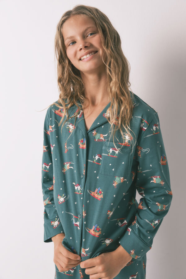 Women'secret Pijama infantil con perritos 100% algodón verde