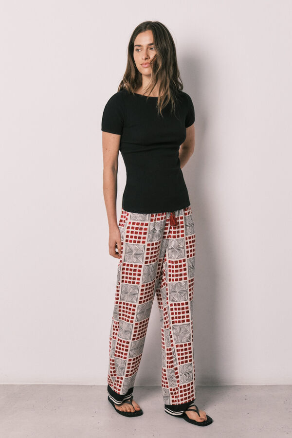 Women'secret Pijama larga de manga corta de algod&oacute;n negro