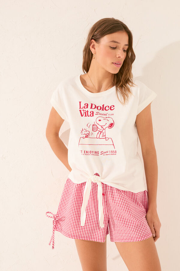Womensecret Playera de manga corta de Snoopy blanca 100 % algodón blanco