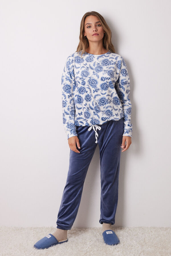 Womensecret Pijama larga terciopelo elástico suave estampado