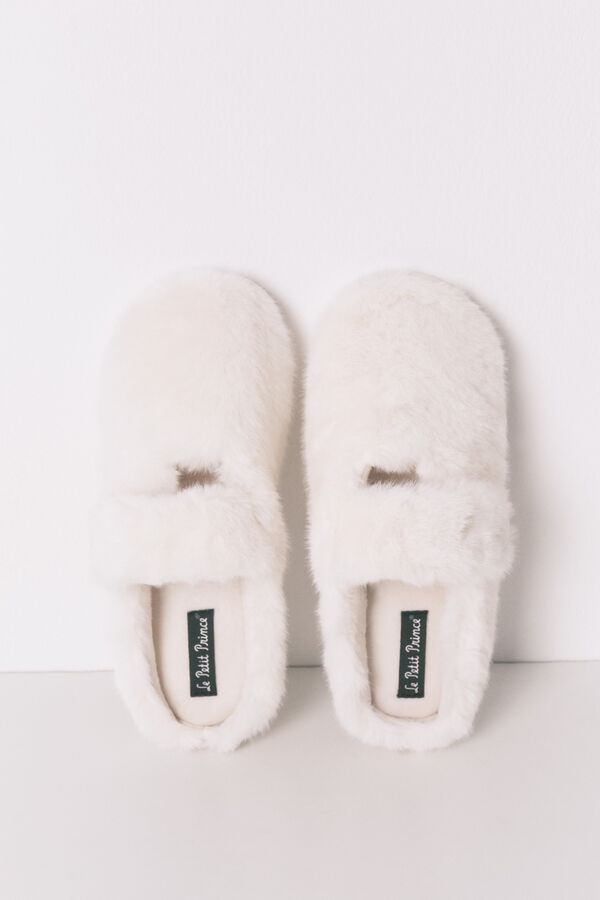 Women'secret Pantuflas mercedita de pelo blancas marfil