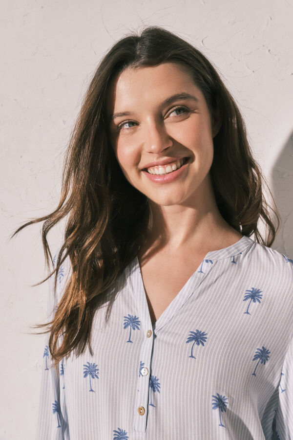 Women'secret Playera de dormir corta de rayas con palmeras estampado
