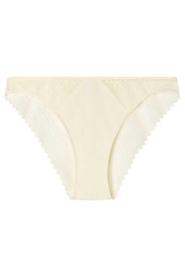 Womensecret Panty clásica de microfibra con encaje marfil