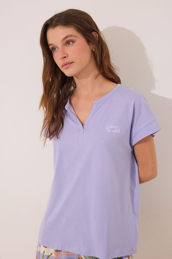 Womensecret Pijama corta 100% algodón, maceteros color lila morado/lila