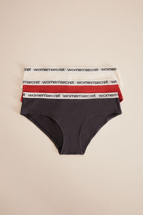 Womensecret Pack 3 panties anchos algodón logo blanco