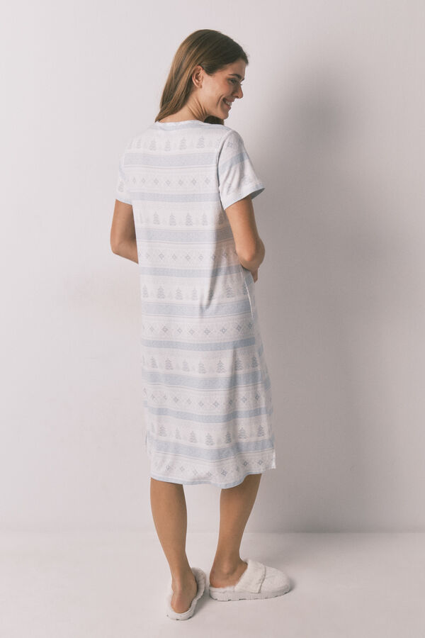 Women'secret Camisón midi de tejido suave con estampado cenefa azul